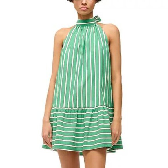 STAUD Dresses & Skirts - STAUD Green Stripe Marlowe Halter Mini Dress NWT Size L